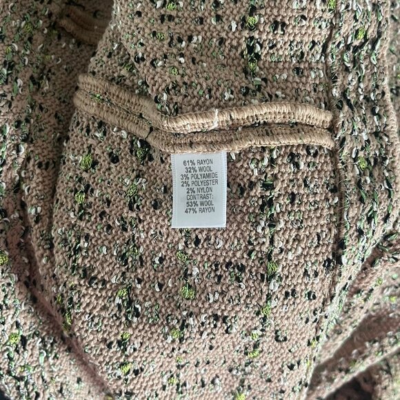 St. John Milano Knit and Tweed Colorblock Dress Green Beige Size 16 - Picture 5 of 5